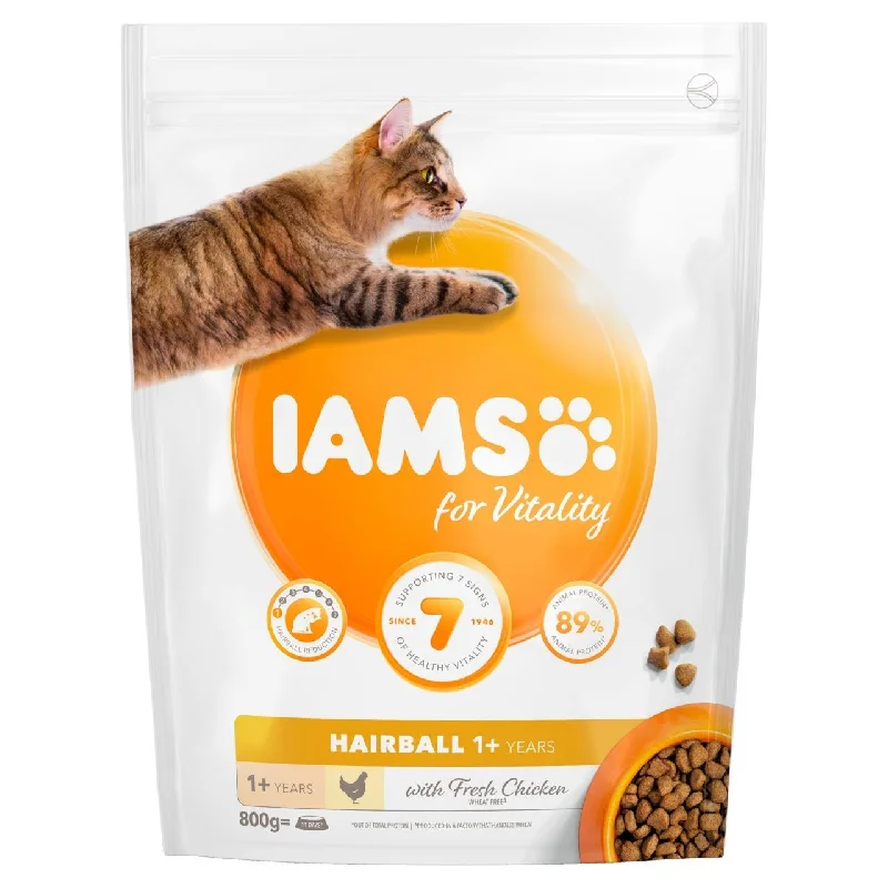 2. **Brand-Related**  IAMS for Vitality Hairball Control Cat Food With Fresh Chicken 800g