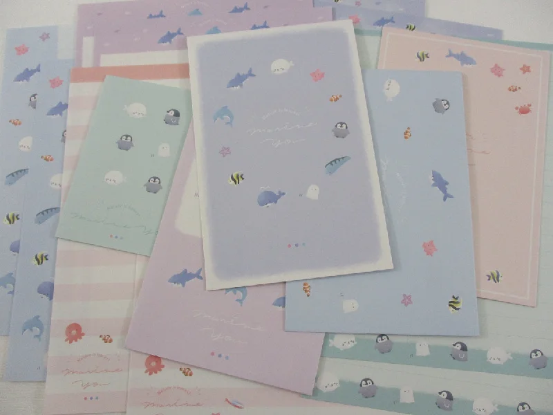 Cute Kawaii Kamio Marine Dolphin Shark Fish Letter Sets Stationery - writing paper envelope