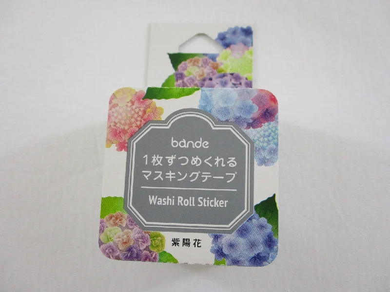 Cute Kawaii Bande Roll of 200 Stickers - Washi Tape Paper - Flowers Bouquet Garden Hydrangea- for Scrapbooking Journal Planner Craft