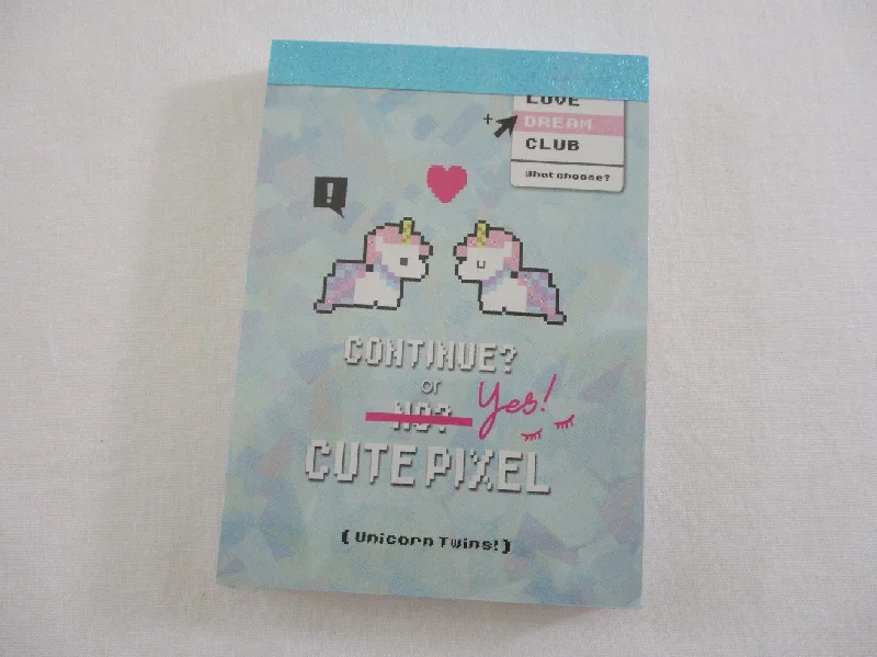 Cute Kawaii Q-Lia Pixel Unicorn Mini Notepad / Memo Pad - Stationery Design Writing Collection