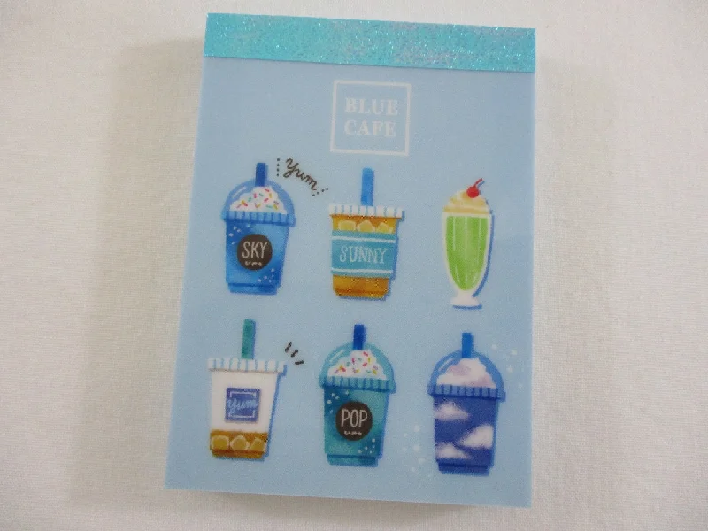 Cute Kawaii Mind Wave Drink Blue Cafe #Sunny #pop #sky Mini Notepad / Memo Pad - Stationery Design Writing Collection