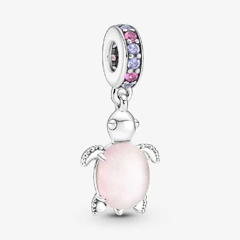 PANDORA : Murano Glass Pink Sea Turtle Dangle Charm