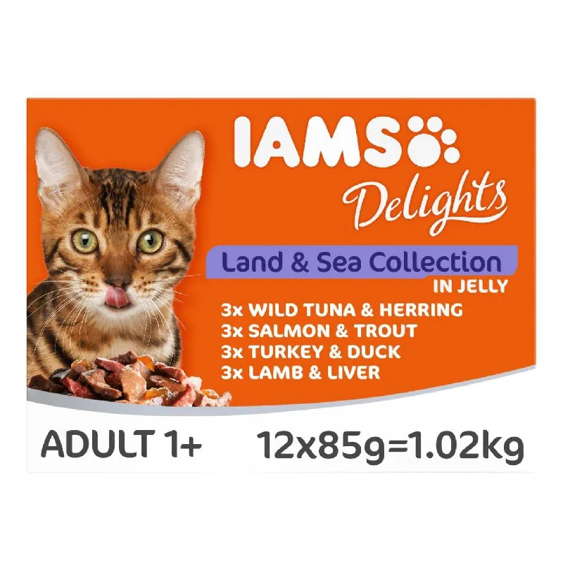    - Hairball control cat food  Iams Delights Adult Land & Sea Collection in Jelly Multipack 12 x 85g