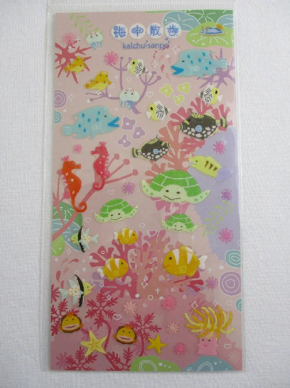 Cute Kawaii Naito Fish Sea Ocean Sticker Sheet - with Gold Accents - for Journal Planner Craft Agenda Organizer Scrapbook