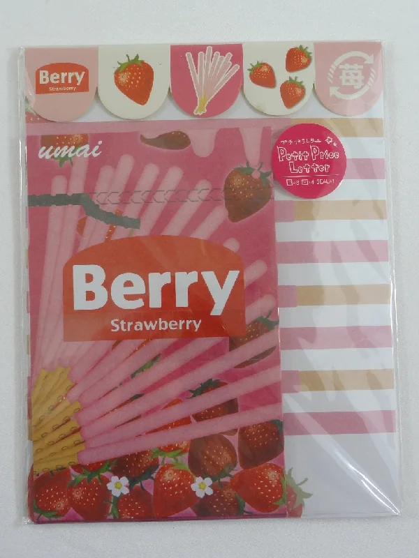 Cute Kawaii Berry Strawberry Letter Set Pack with Stickers - Stationery Writing Paper Envelope