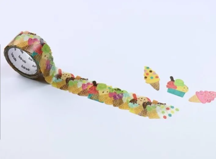 Cute Kawaii Bande Roll of 200 Stickers - Washi Tape Paper - Ice Cream - for Scrapbooking Journal Planner Craft