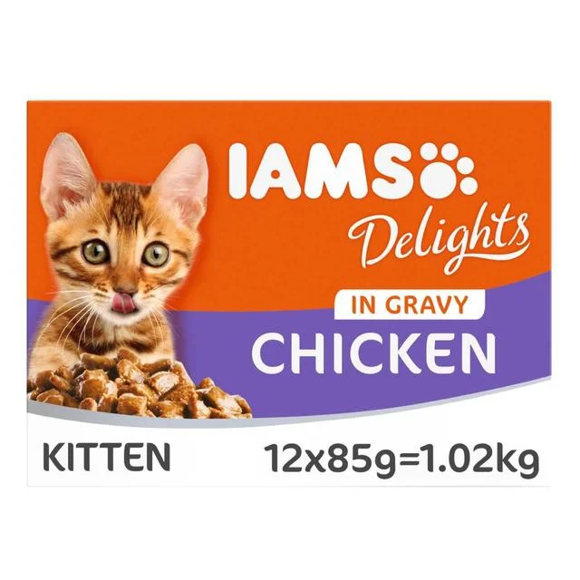    - High-protein cat food  Iams Delights Kitten Chicken in Gravy Multipack 12 x 85g