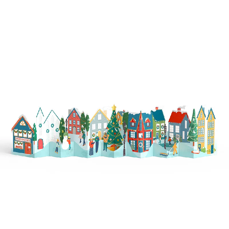 Merry Christmas Village Loooooong Card™ (Expands to 2 feet)