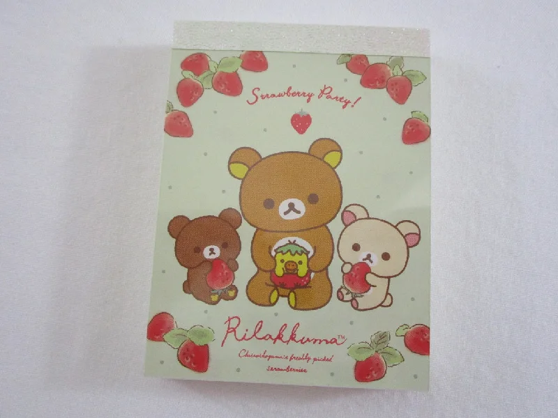 Cute Kawaii San-X Rilakkuma Bear Strawberry Mini Notepad / Memo Pad - A - Stationery Writing Message