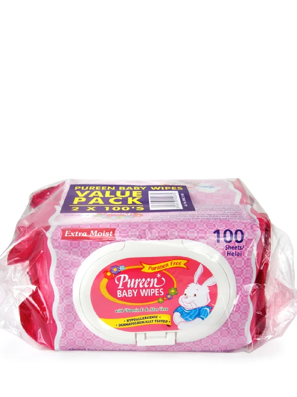 PUREEN BABY WIPES POP UP PACK PINK 2X100'S