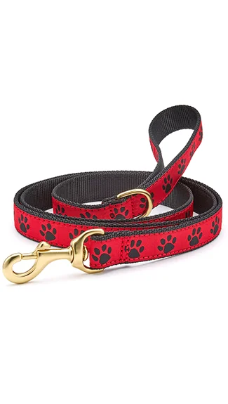 Up Country Dog Lead: Red & Black Paw Prints