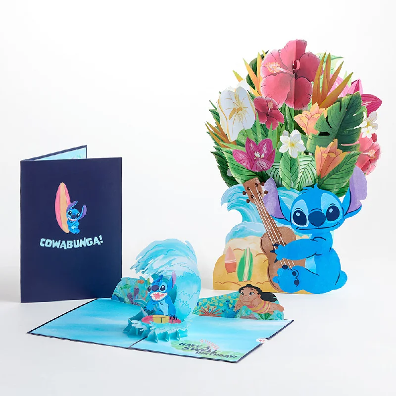 Disney's Stitch Birthday Pop-Up Card & Flower Buds Bouquet Bundle