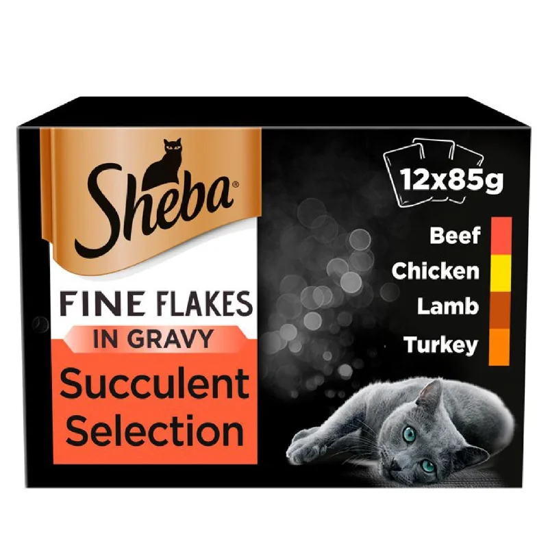    - Senior cat food  Sheba Fine Flake Adult 1+ Wet Cat Food Pouch Succulent Mixed Gravy 12 x 85g