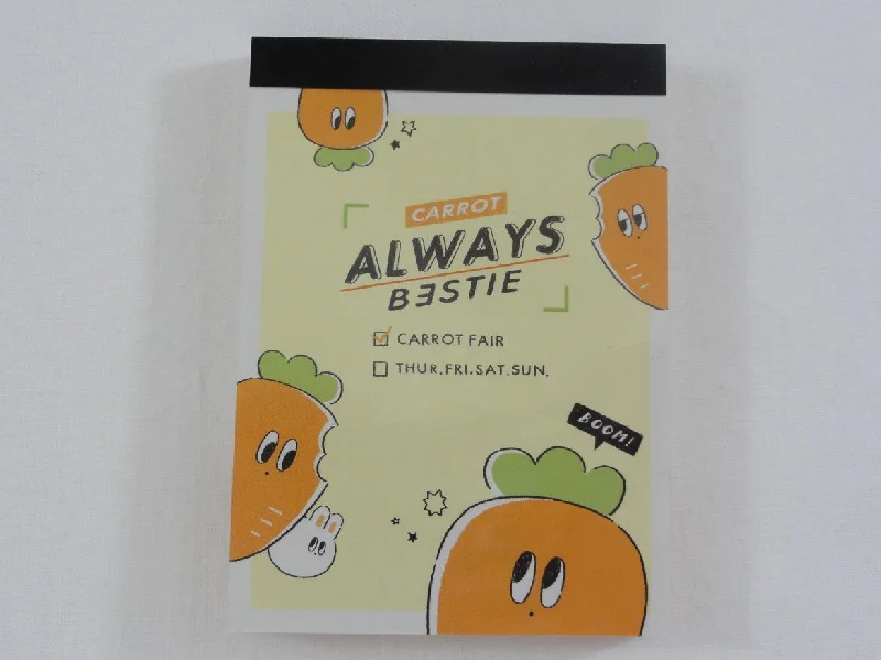 Cute Kawaii Kamio Carrot Healthy Bestie Mini Notepad / Memo Pad - Stationery Design Writing Collection