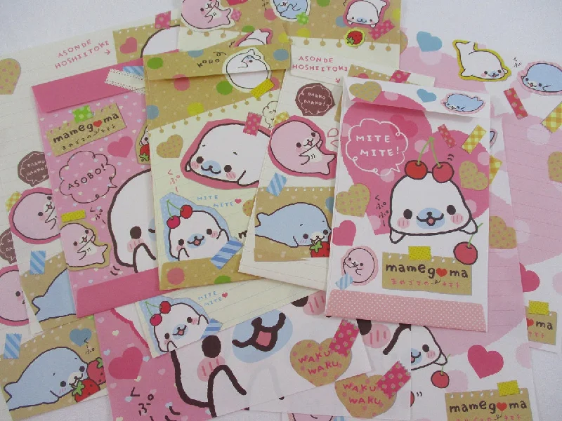 Cute Kawaii San-X Mamegoma Seals Letter Sets - A - Writing Paper Envelope Stationery Penpal