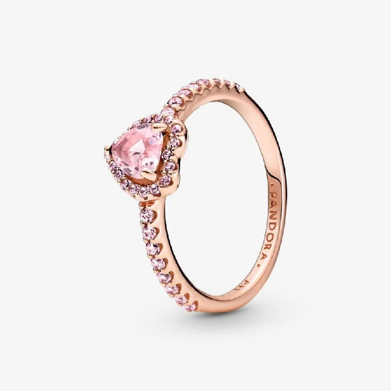 PANDORA : Sparkling Elevated Heart Ring - Pink