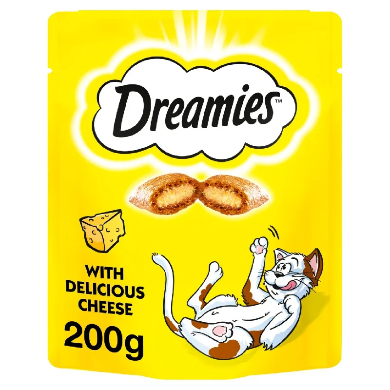    - Chicken flavor cat food  Dreamies Adult 1+ Delicious Cheese Cat Treats Mega Pack 200g