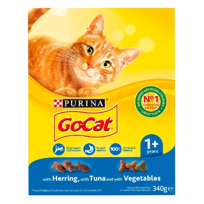    - Affordable cat food with good quality  Go-Cat Adult Dry Cat Food Tuna Herring and Veg 340g