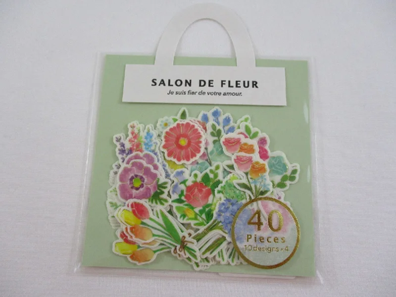 MW Salon de Fleur Flowers - Flake Stickers Sack - Multi Blue Green Yellow Orange Pink Purple - Beautiful Garden Love Wedding Bouquet for Journal Agenda Planner Scrapbooking Craft