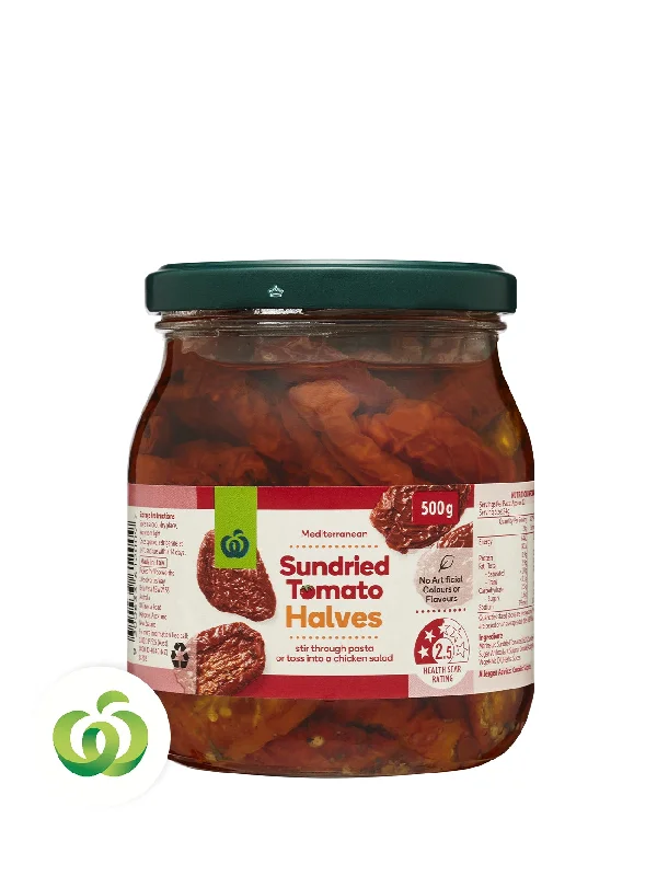 WOOLWORTHS SUNDRIED TOMATO HALVES 500G