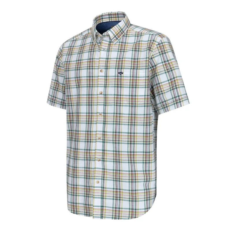 Hoggs Of Fife Mens Girvan Short Sleeved Shirt - White/Mustard/Green