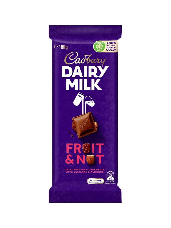 CADBURY DAIRY MILK FRUIT & NUT BLOCK 180G