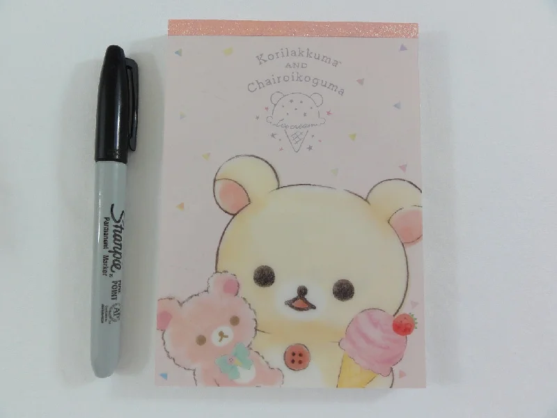 Cute Kawaii San-X Rilakkuma Bear Chairoikoguma Ice Cream 4 x 6 Inch Notepad / Memo Pad - Stationery Designer Paper Collection