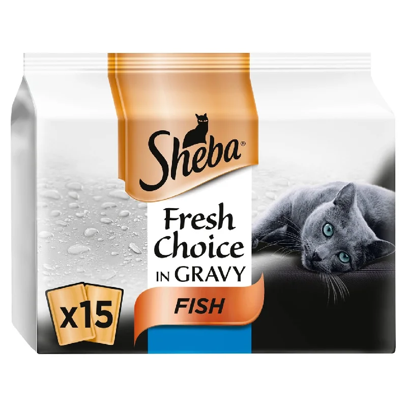    - High-protein cat food  Sheba Fresh Choice Adult 1+ Wet Cat Food Pouches Mixed Fish Gravy 15 x 50g