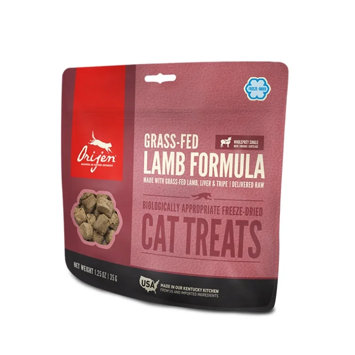    - Cat food for spayed/neutered cats  Orijen Cat Treats - Grass Fed Lamb