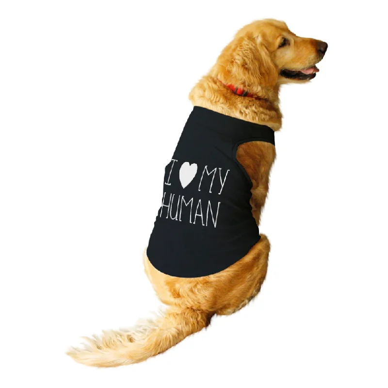 1. **Dog chest harness is anti-breakaway**Ruse "I Love My Human" Foil Edition Sleeveless T Shirt For Dogs (Black)